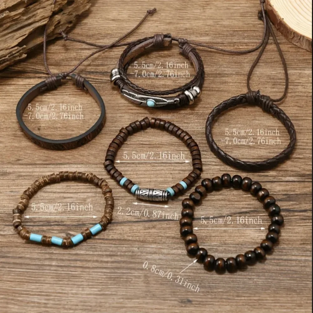 6 Pc Western Bracelet Boho Rodeo Turquoise Men Women Retro PU Leather Bracelets - Picture 9 of 13